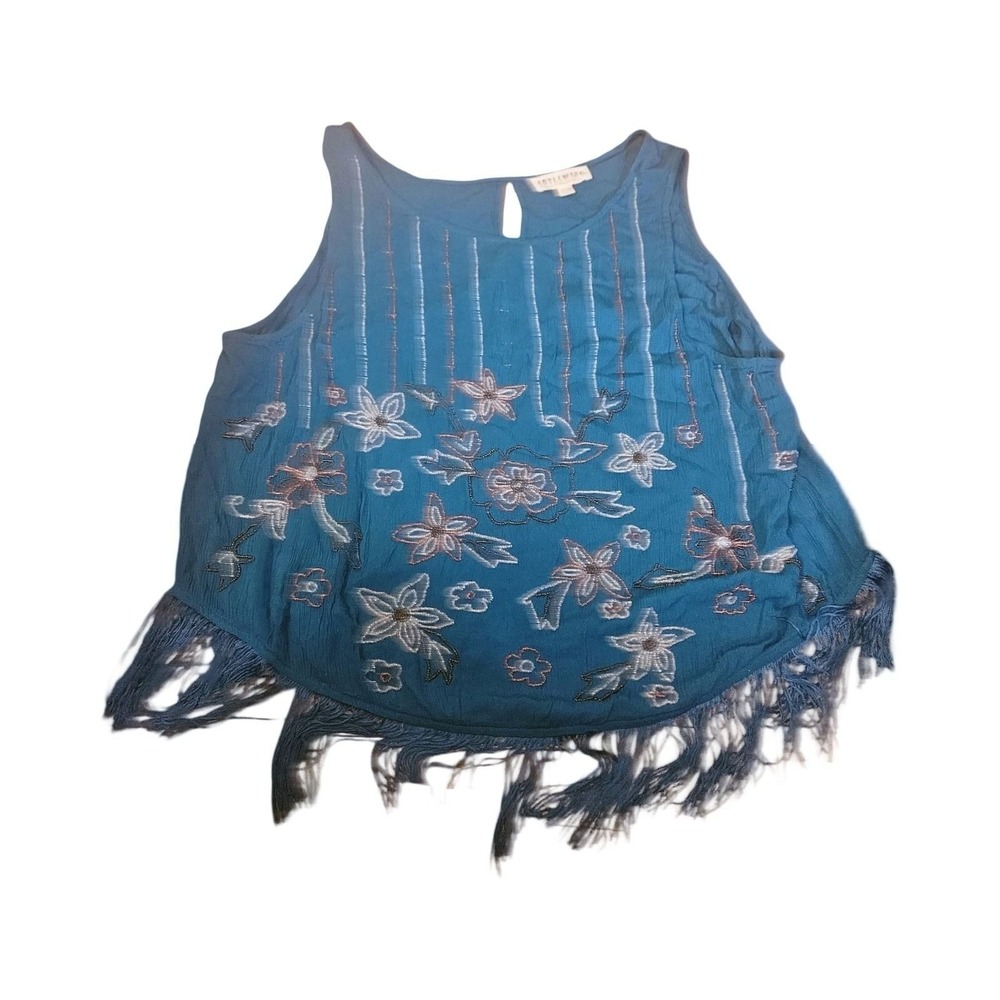 Idyllwind Miranda Lambert Teal Blue Beaded Floral Fringe Tank XL Boho Western